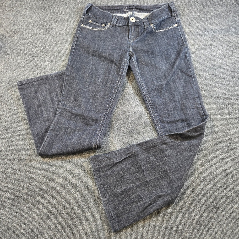 Vintage 90s Guess Dark Wash Bling Pocket Low Rise Skinny Jeans Size 28 McBling